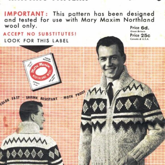 Vintage 1960s Mary Maxim handknit Full Zip  Cowichan cardigan sweater /jacket - Picture 8 of 8